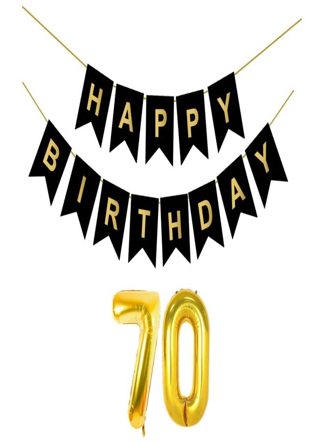 Flyloons 70th Black Colour Happy Birthday Banner Decoration Kit for 70 year Old Boys Girls Baby | with Number Seventy | 13 Pcs Reusable Cardstock Happy Birthday Paper Banner